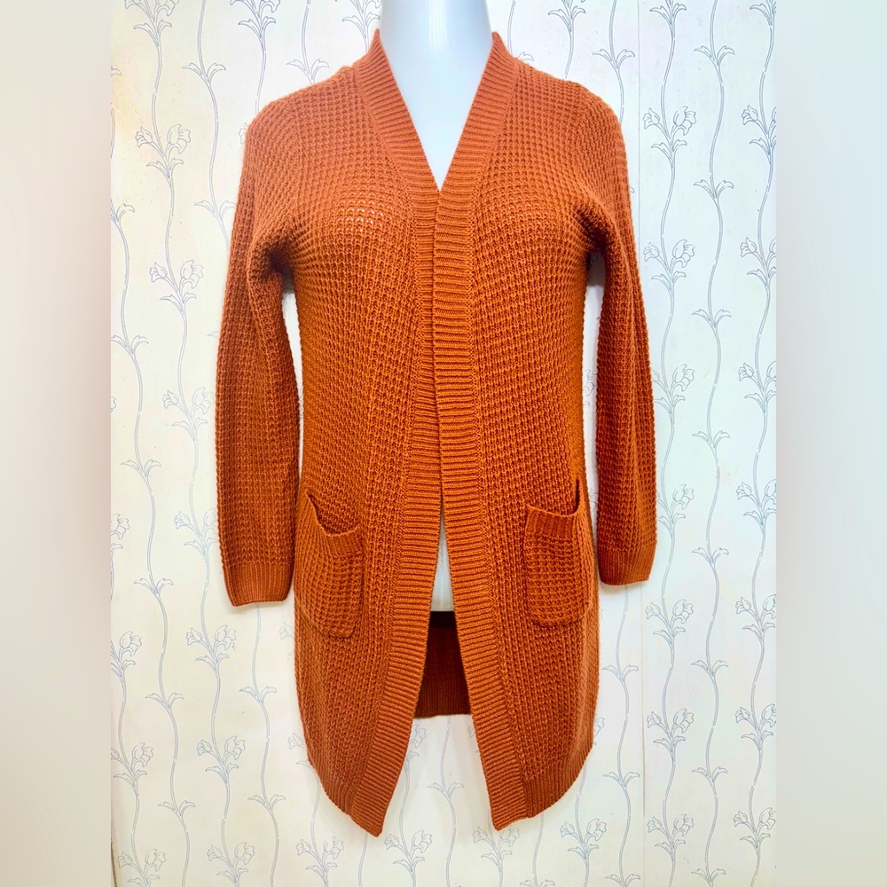 Lark+Grey Women's Small Rust Brown Open Front Cardigan Sweater w/ Pockets